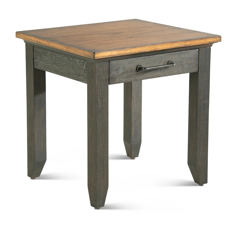 Table de chevet en bois bicolore à 1 tiroir, style ferme rustique
