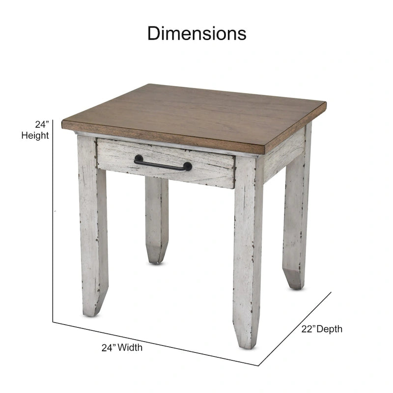 Table de chevet en bois bicolore à 1 tiroir, style ferme rustique
