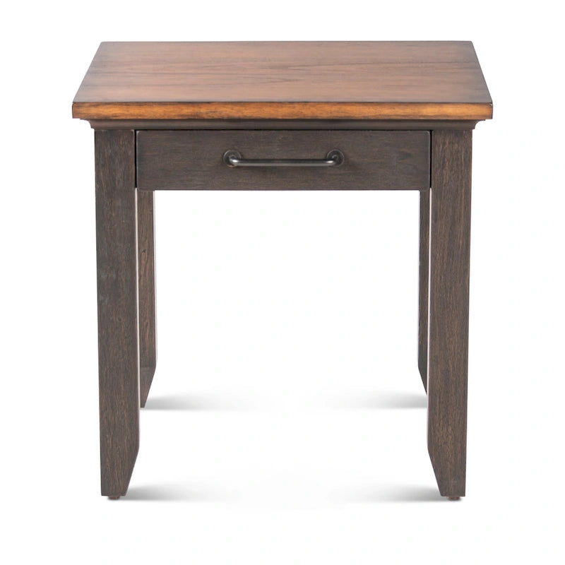 Table de chevet en bois bicolore à 1 tiroir, style ferme rustique