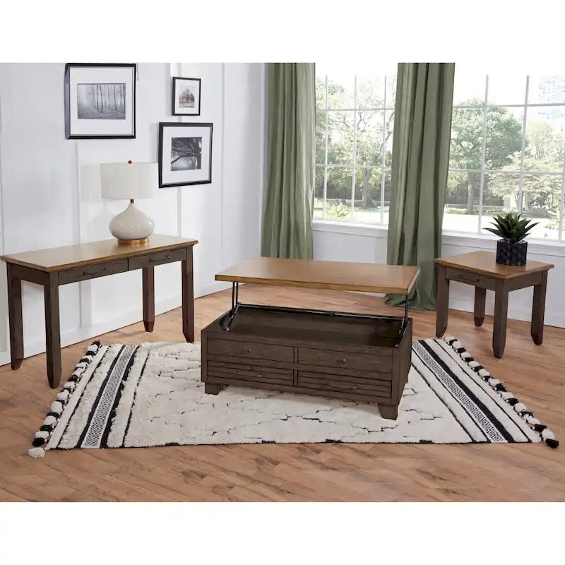 Table de chevet en bois bicolore à 1 tiroir, style ferme rustique