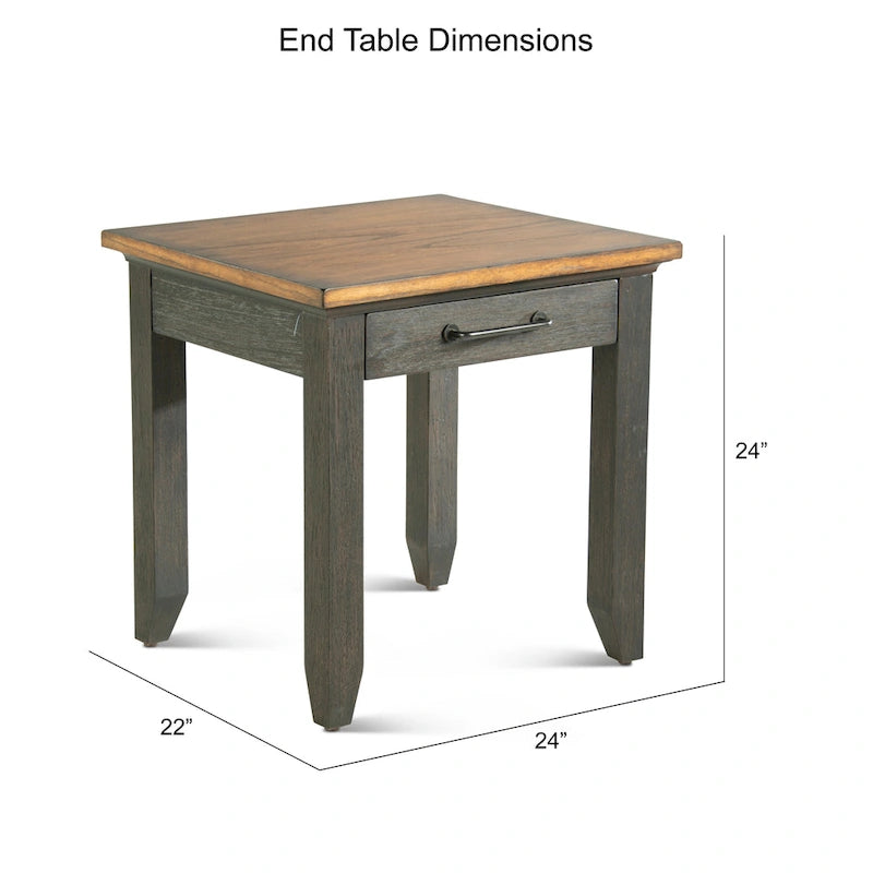 Table de chevet en bois bicolore à 1 tiroir, style ferme rustique