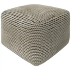 Pouf carré tissé crème, intérieur/extérieur, 1 place