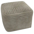 Pouf carré tissé crème, intérieur/extérieur, 1 place