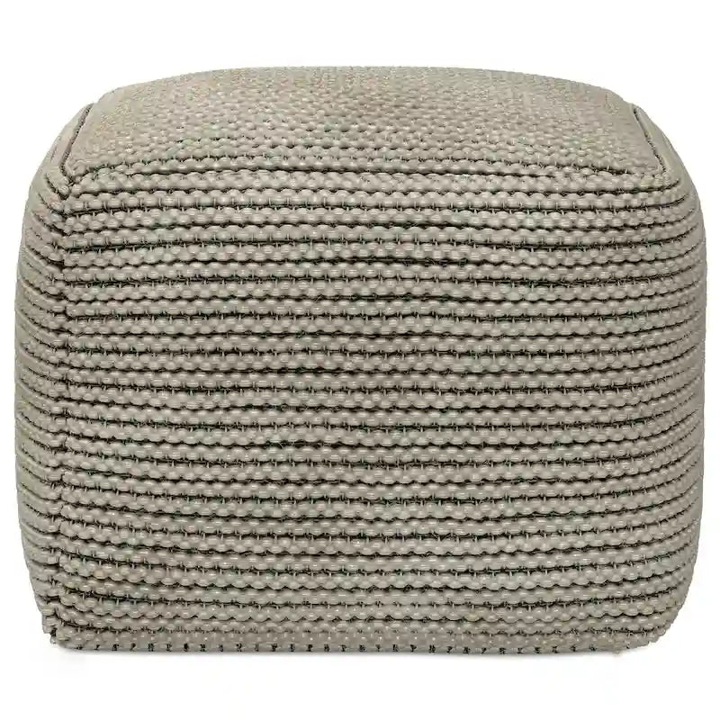 Pouf carré tissé crème, intérieur/extérieur, 1 place