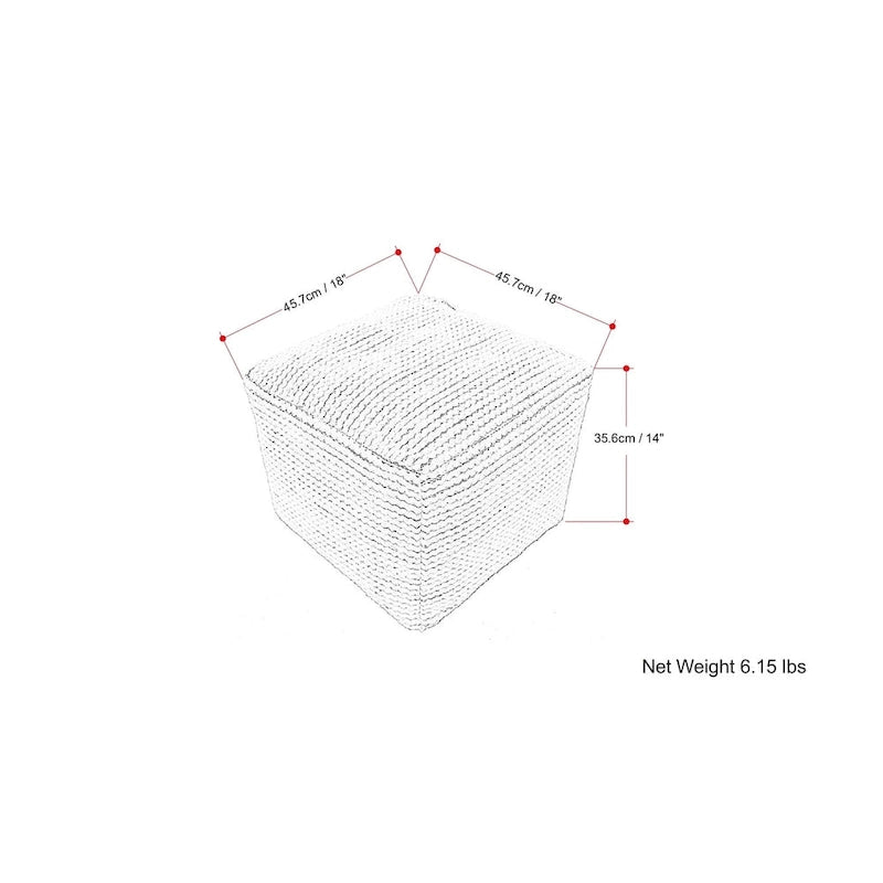 Pouf carré tissé crème, intérieur/extérieur, 1 place