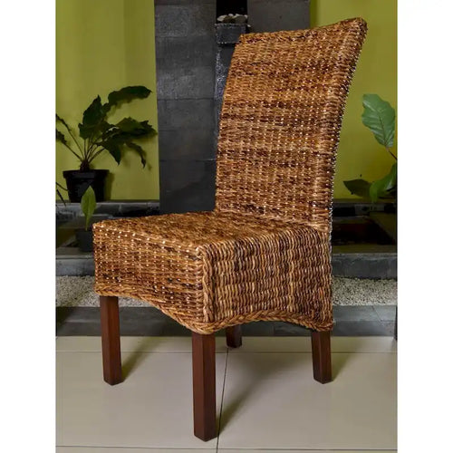 Chaises de salle à manger en abaca tressé marron et acajou, lot de 2