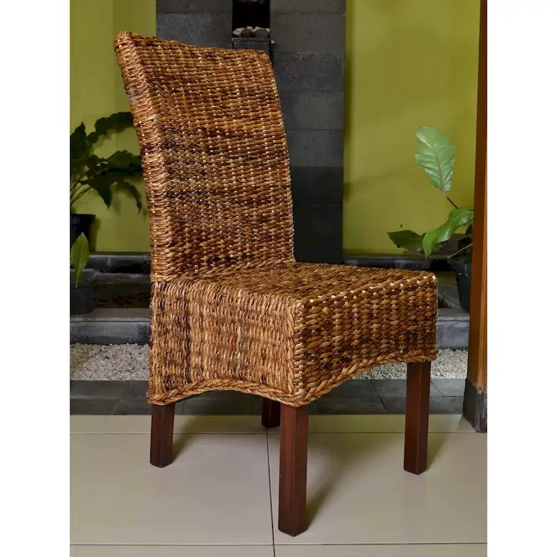Chaises de salle à manger en abaca tressé marron et acajou, lot de 2