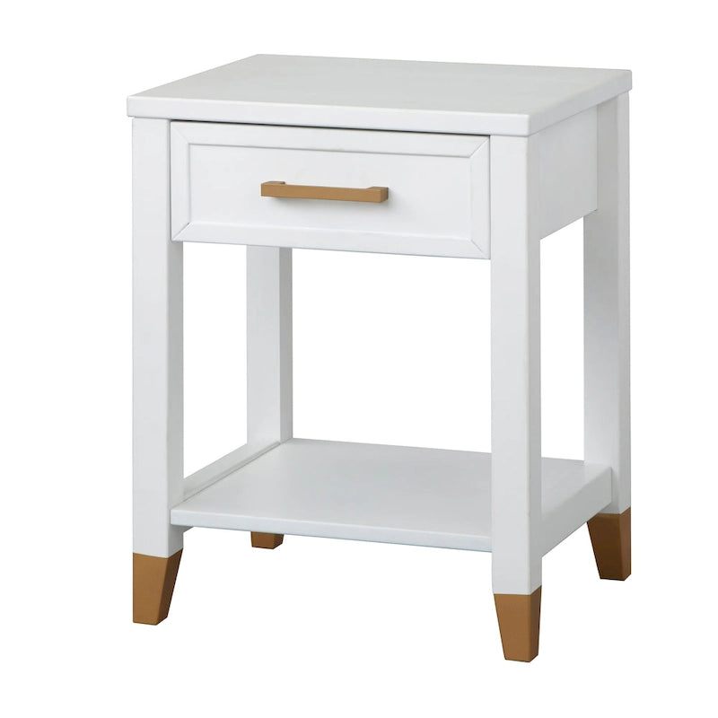 Table d'appoint mi-siècle blanche avec tiroir et étagère