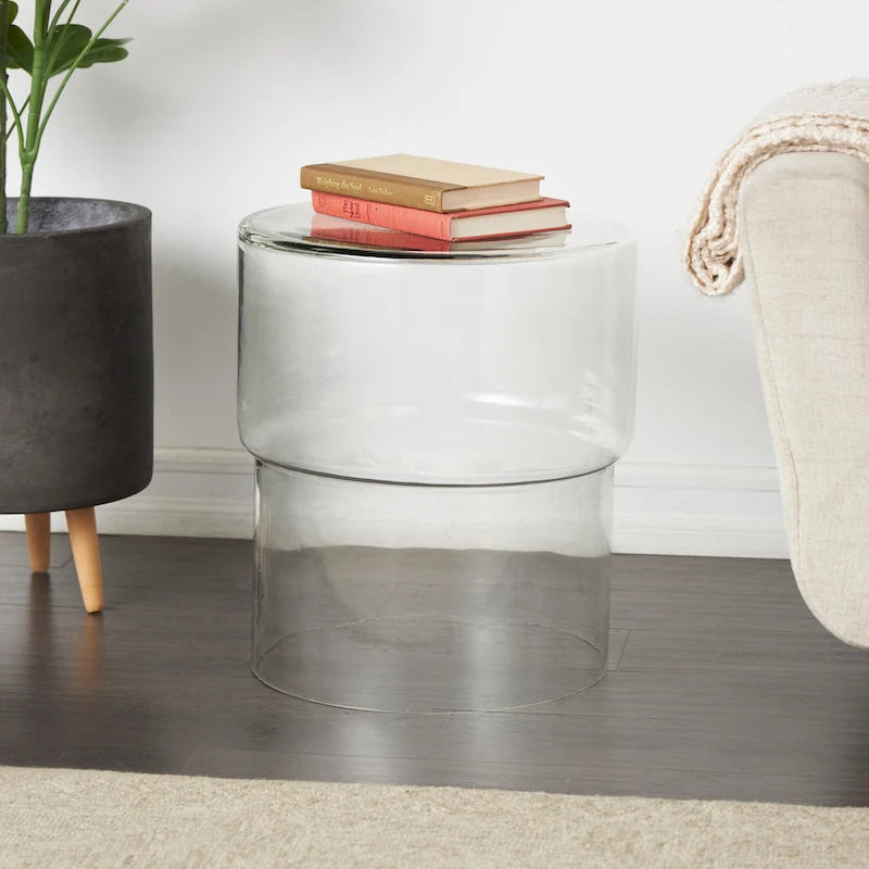 Table d'appoint ronde en verre transparent rouge