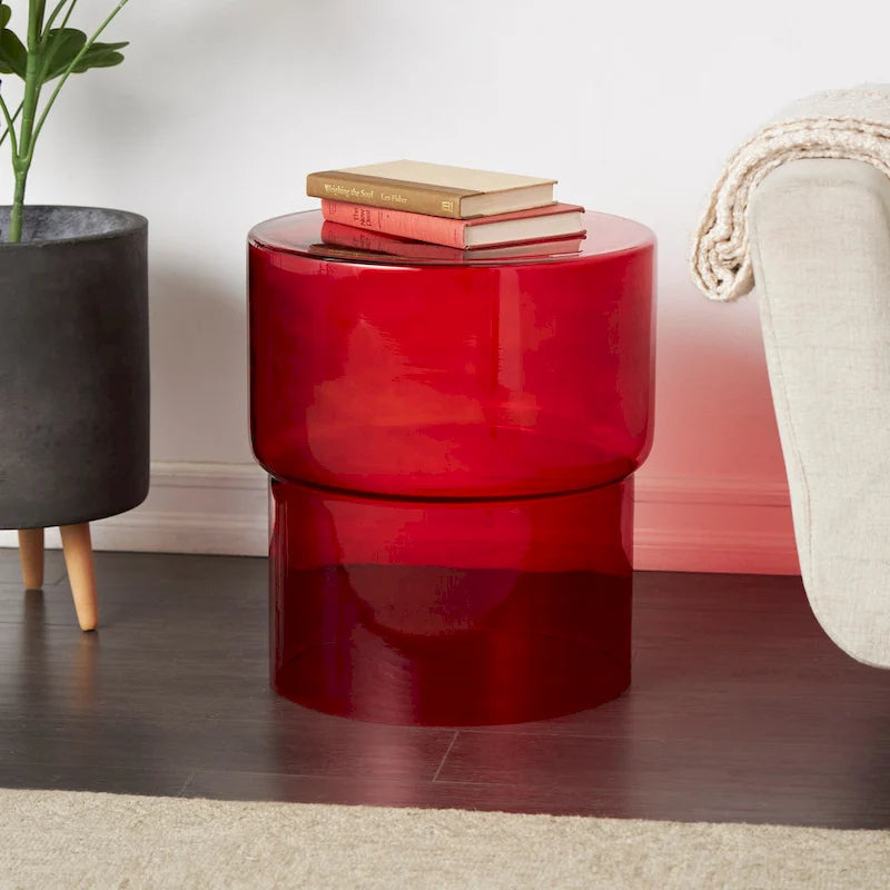 Table d'appoint ronde en verre transparent rouge