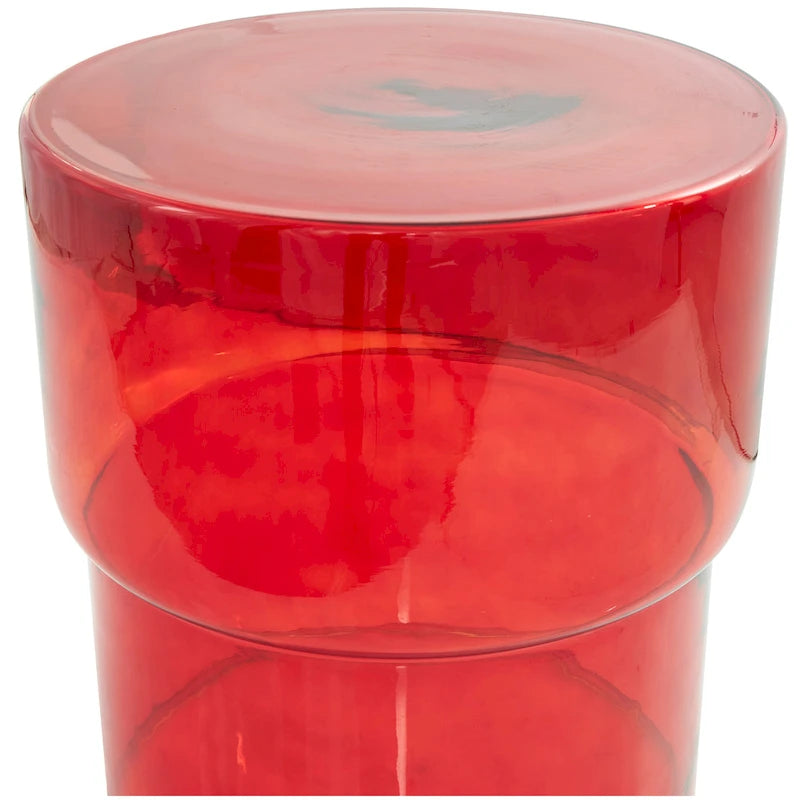 Table d'appoint ronde en verre transparent rouge