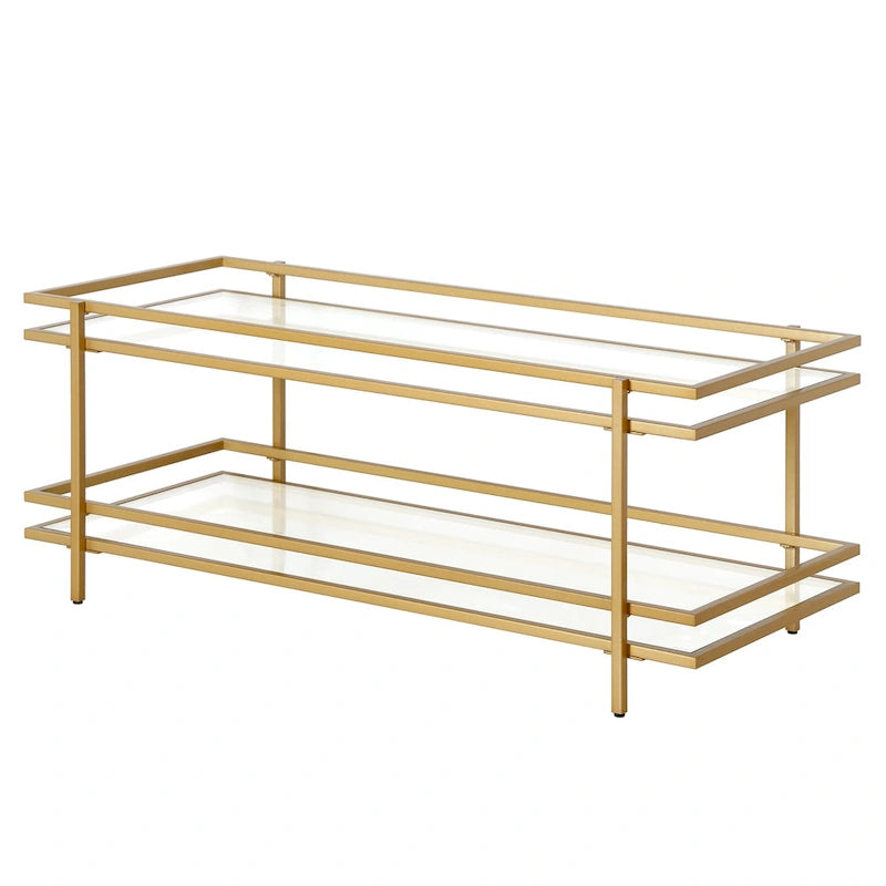 Étagère de présentation à 4 niveaux en acier et verre, voûtée, laiton/bronze noirci