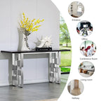 Console moderne Table de canapé de 140 cm avec plateau haute brillance et base en métal miroir pour entrée et salon