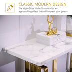 Console moderne Table de canapé de 140 cm avec plateau haute brillance et base en métal miroir pour entrée et salon