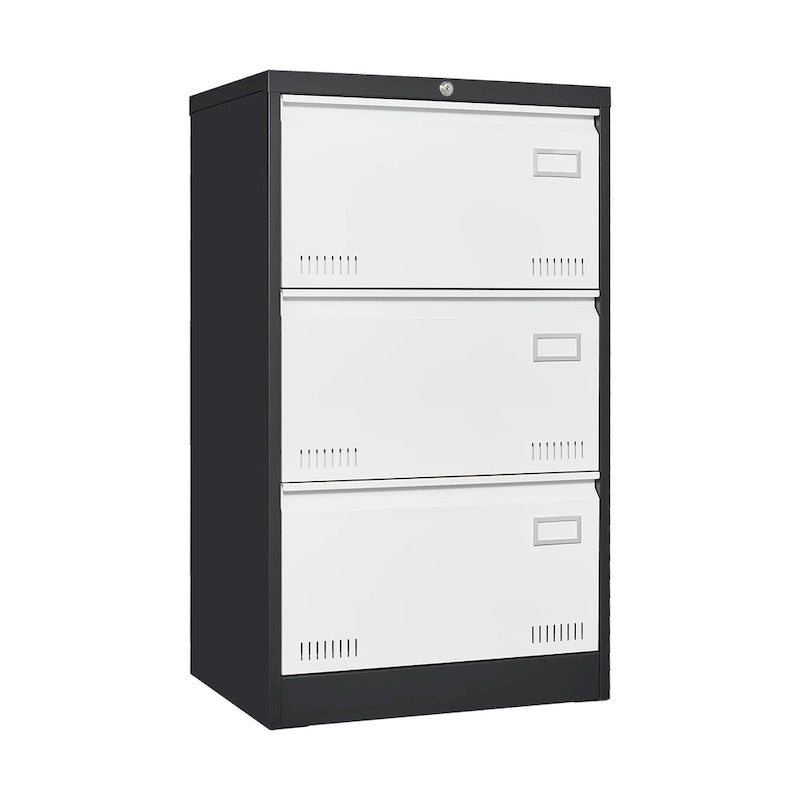 Classeur latéral à 3 tiroirs avec serrure – Blanc / Noir / Noir et blanc