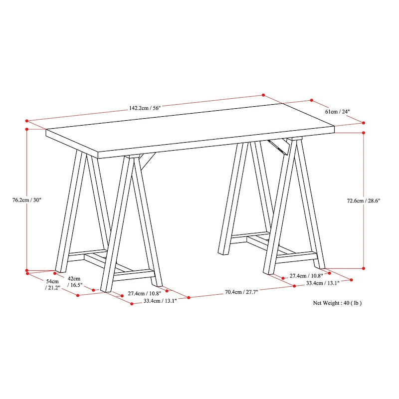 WYNDENHALL Hawkins Bureau de travail moderne industriel en BOIS MASSIF de 56 pouces de large