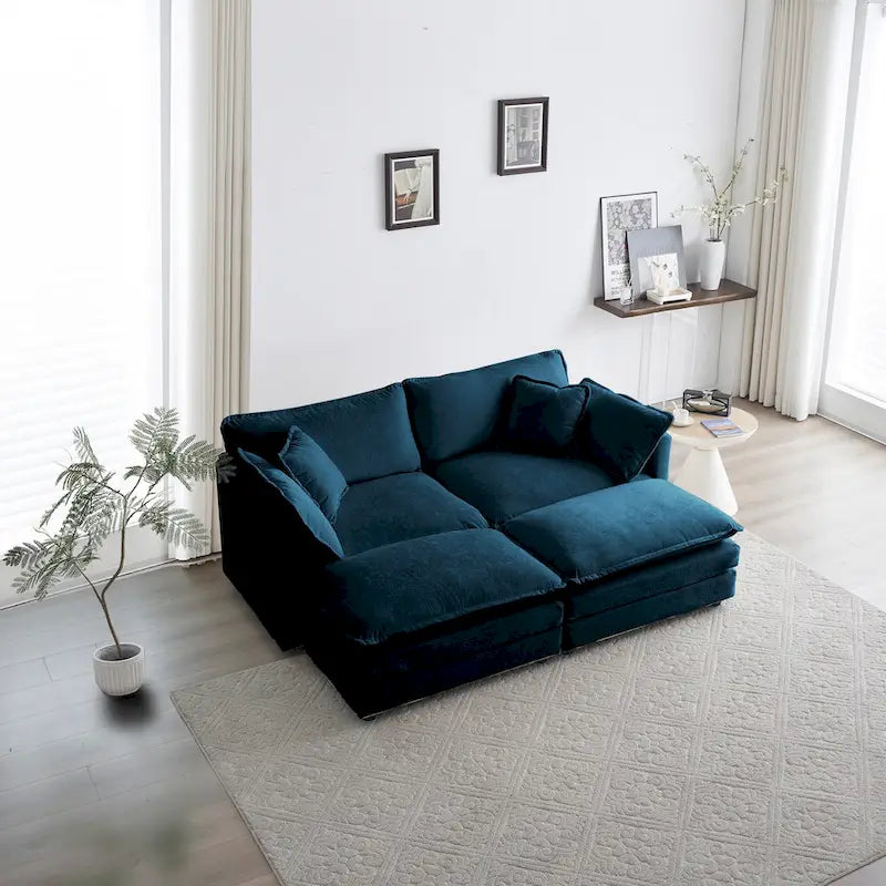 Canapé sectionnel rembourré 4 pièces avec ottoman bleu