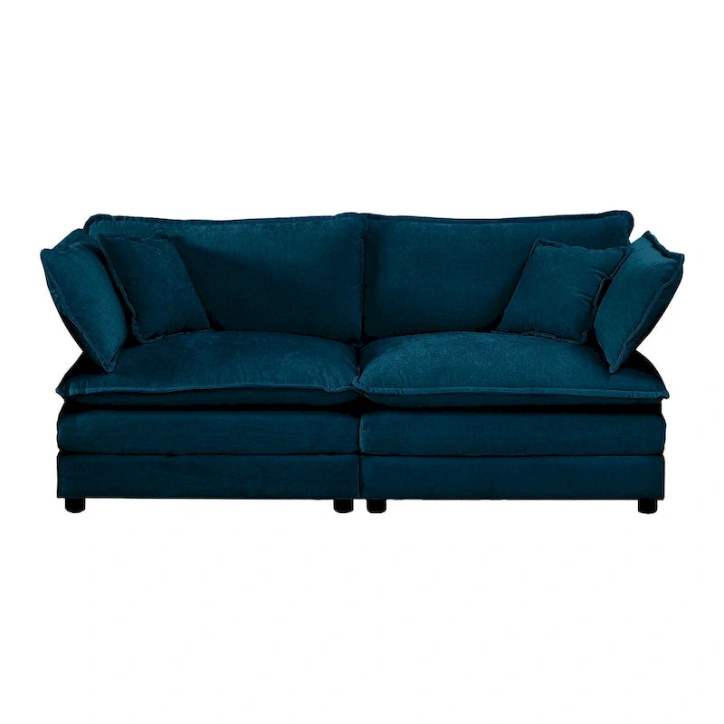 Canapé sectionnel rembourré 4 pièces avec ottoman bleu