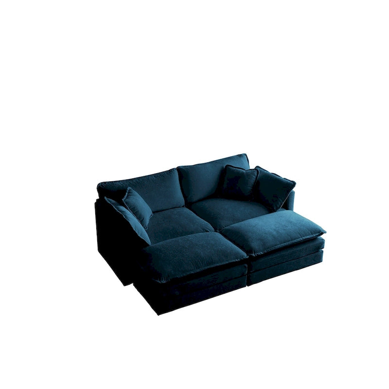 Canapé sectionnel rembourré 4 pièces avec ottoman bleu