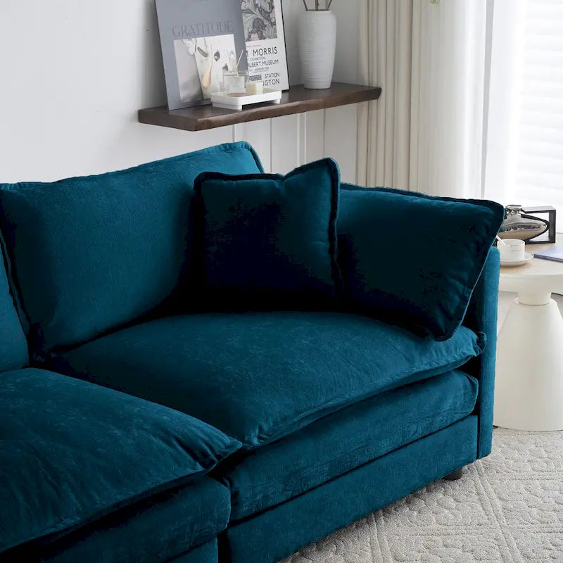 Canapé sectionnel rembourré 4 pièces avec ottoman bleu