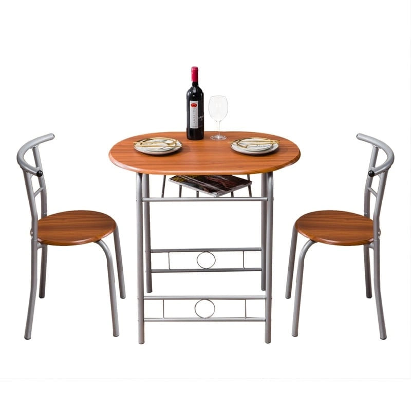 Ensemble de bar pour petit-déjeuner 3 pièces à hauteur de comptoir, brun clair/argenté, 2 places