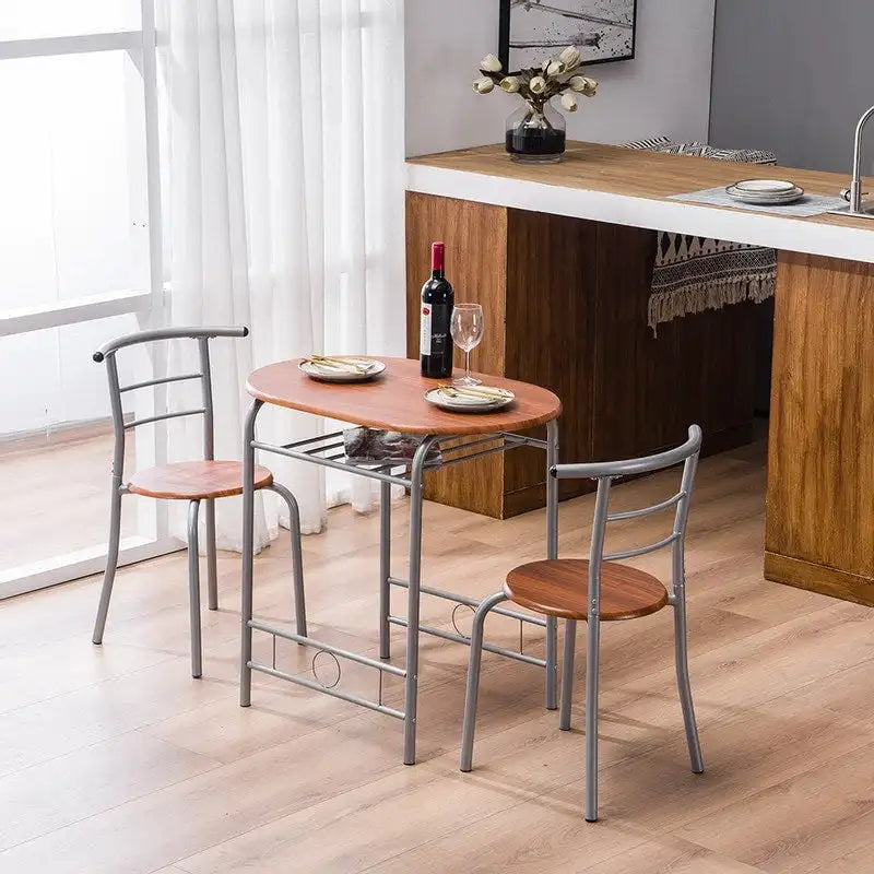 Ensemble de bar pour petit-déjeuner 3 pièces à hauteur de comptoir, brun clair/argenté, 2 places