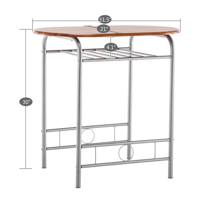 Ensemble de bar pour petit-déjeuner 3 pièces à hauteur de comptoir, brun clair/argenté, 2 places
