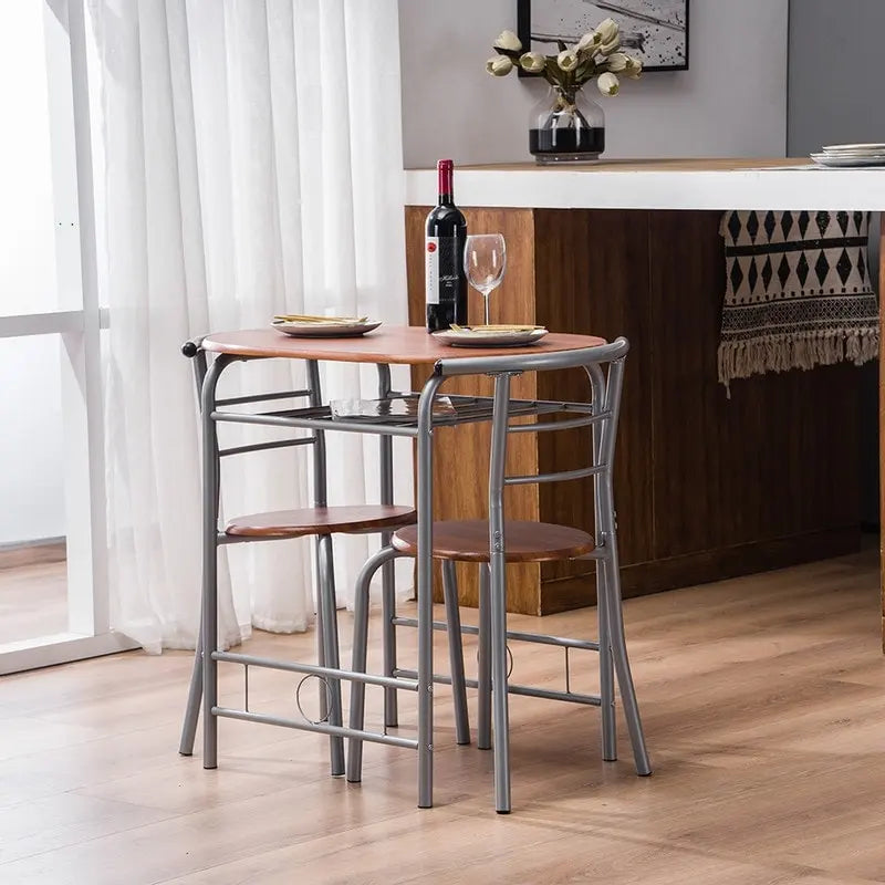 Ensemble de bar pour petit-déjeuner 3 pièces à hauteur de comptoir, brun clair/argenté, 2 places