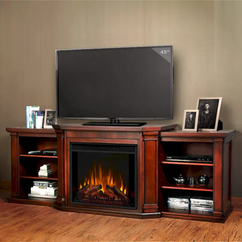 Meuble TV cheminée électrique acajou foncé, 1 personne, 75,5"L x 21,5"P x 27,7"H