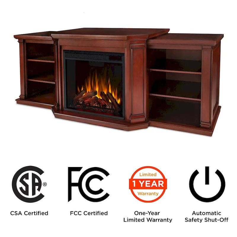 Meuble TV cheminée électrique acajou foncé, 1 personne, 75,5"L x 21,5"P x 27,7"H