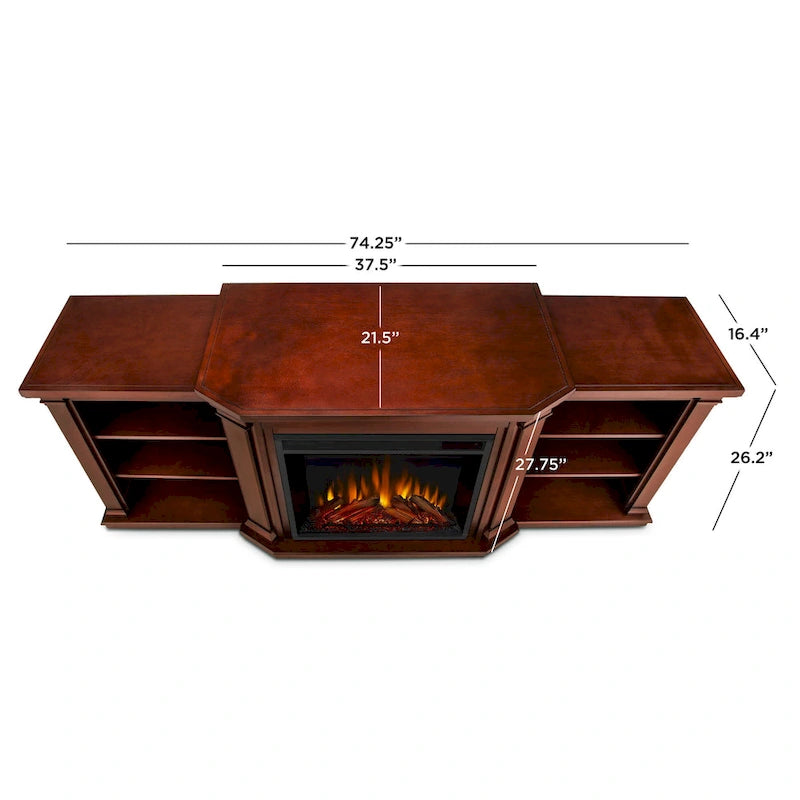 Meuble TV cheminée électrique acajou foncé, 1 personne, 75,5"L x 21,5"P x 27,7"H