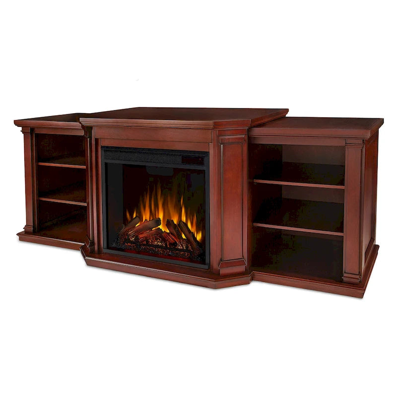 Meuble TV cheminée électrique acajou foncé, 1 personne, 75,5"L x 21,5"P x 27,7"H