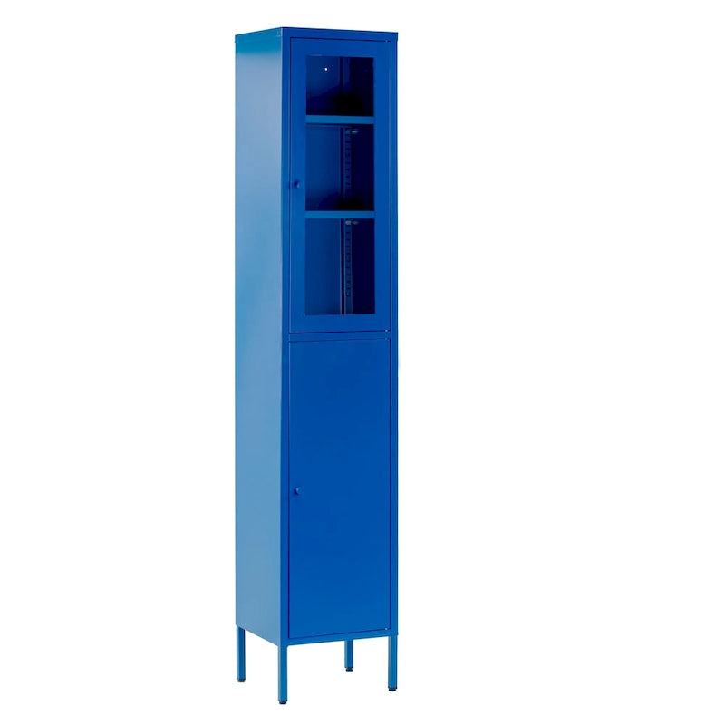Armoire de rangement en métal à 2 portes, finition acier bleui, 180 cm