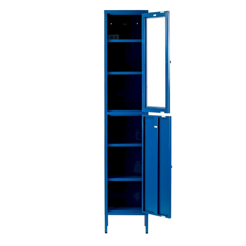 Armoire de rangement en métal à 2 portes, finition acier bleui, 180 cm