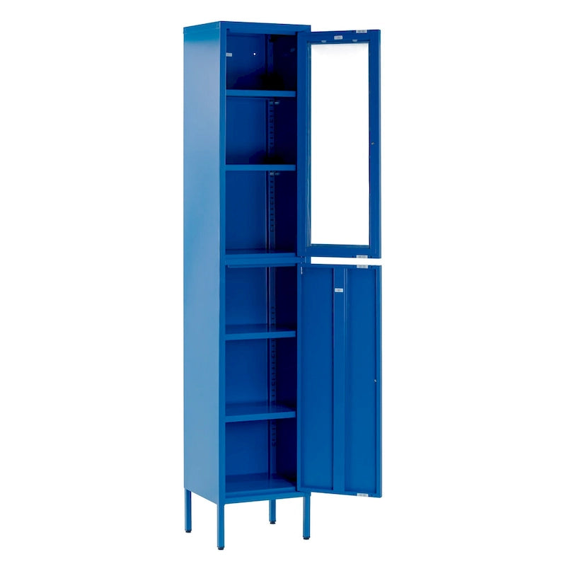 Armoire de rangement en métal à 2 portes, finition acier bleui, 180 cm