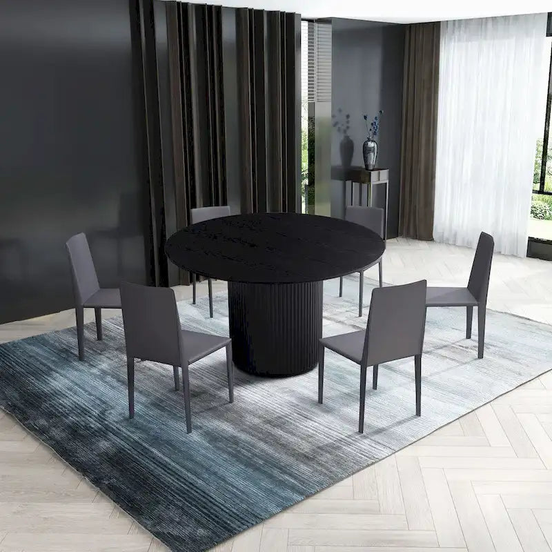 Table à manger ronde noire, pied central, 4 places
