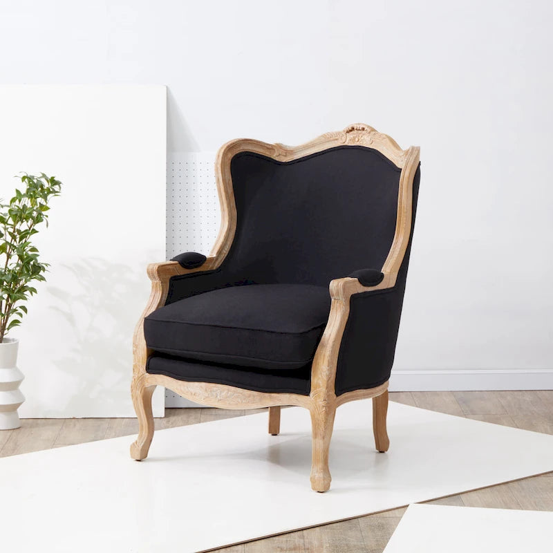 Fauteuil d'appoint Camelback 1 place en lin naturel et chêne
