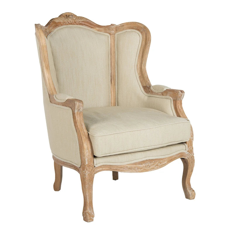 Fauteuil d'appoint Camelback 1 place en lin naturel et chêne