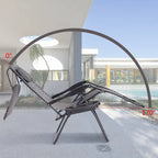 Chaise longue pliante inclinable avec auvent pare-soleil et porte-gobelet - Grise