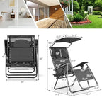 Chaise longue pliante inclinable avec auvent pare-soleil et porte-gobelet - Grise