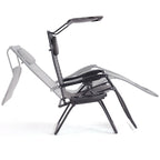 Chaise longue pliante inclinable avec auvent pare-soleil et porte-gobelet - Grise