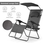 Chaise longue pliante inclinable avec auvent pare-soleil et porte-gobelet - Grise