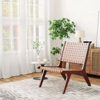 Fauteuils d'appoint en cuir tressé avec cadre en bois