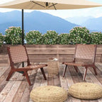 Fauteuils d'appoint en cuir tressé avec cadre en bois