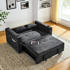 Canapé-lit convertible 2 places en velours beige / noir / gris avec accoudoir de rangement et port USB