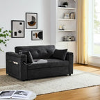 Canapé-lit convertible 2 places en velours beige / noir / gris avec accoudoir de rangement et port USB