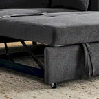 Canapé-lit convertible 2 places en velours beige / noir / gris avec accoudoir de rangement et port USB