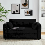 Canapé-lit convertible 2 places en velours beige / noir / gris avec accoudoir de rangement et port USB