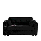 Canapé-lit convertible 2 places en velours beige / noir / gris avec accoudoir de rangement et port USB