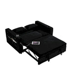 Canapé-lit convertible 2 places en velours beige / noir / gris avec accoudoir de rangement et port USB
